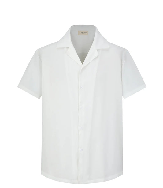 Chemise uni couleur blanc tissu en satin