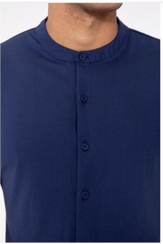 Chemise bleu marine col mao