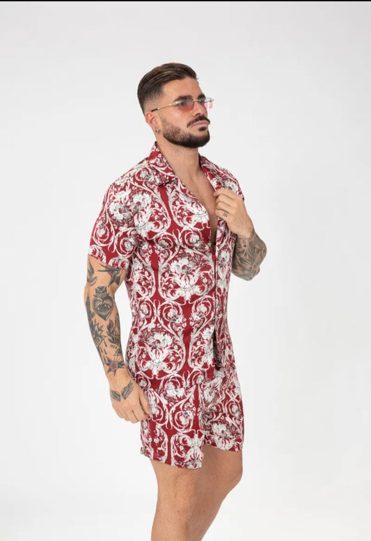 ENSEMBLE SHORT MOTIF DE COULEUR ROUGE BLANC