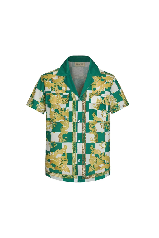 FRILIVIN GREEN WHITE GOLD mixed pattern shirt